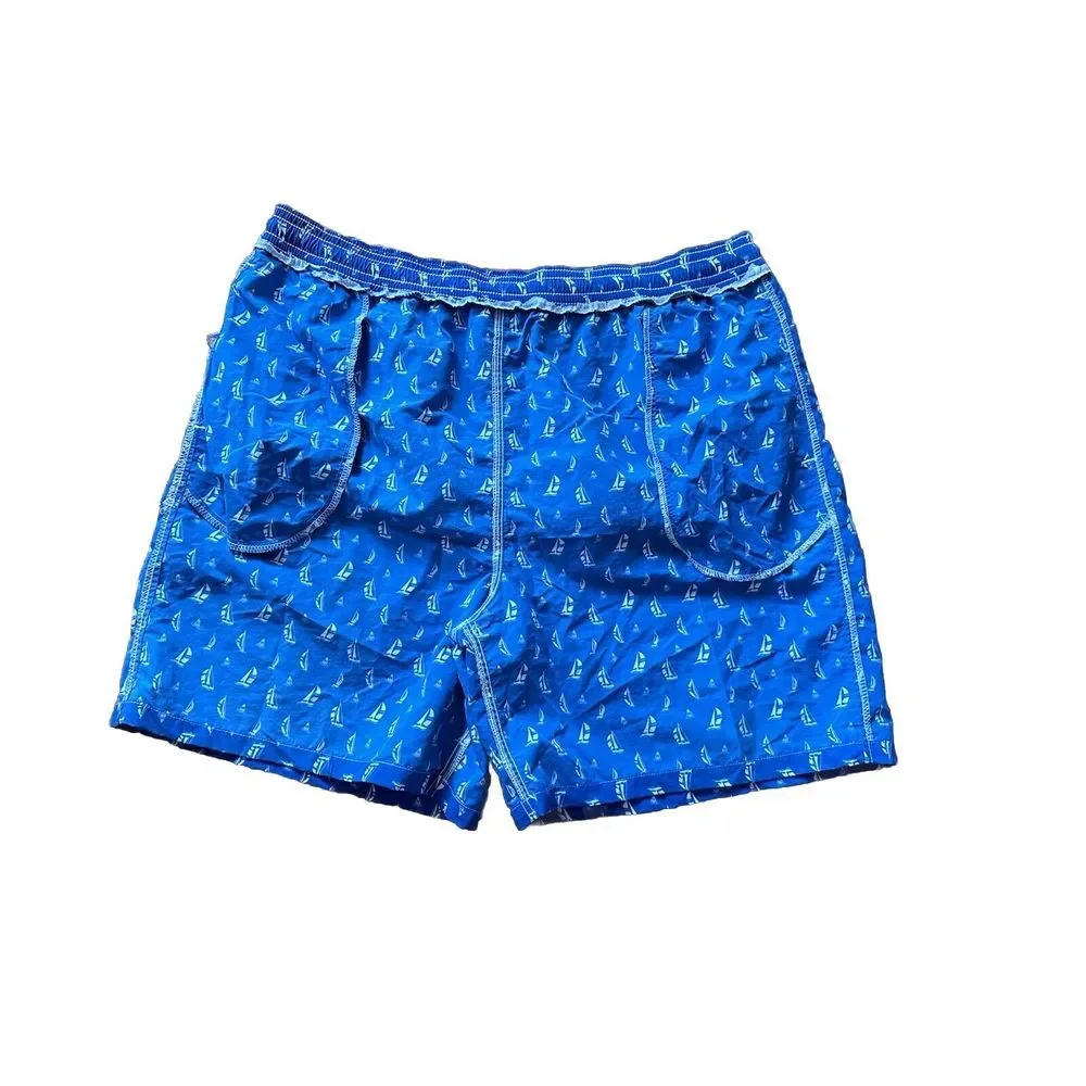 Polo Ralph Lauren Blue Sailboat Swim Trunks Men Board Shorts Size2XLT‎ No Liners